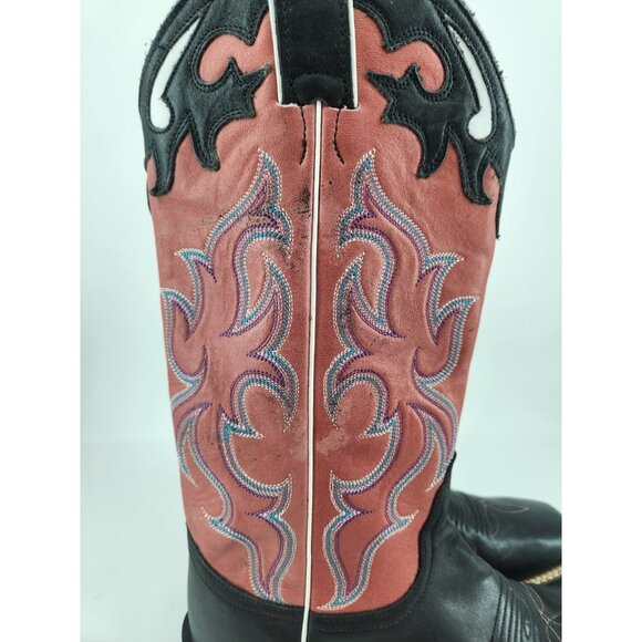 NEW Nocona Women's Size 6.5 B NL5501 Pink Black Square Toe Leather Cowboy Boots - Picture 7 of 16